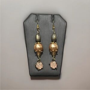 Handmade Artisan Beaded Pink Rose Earrings 18k Gold Plated Hooks.